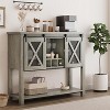 46.5" Farmhouse Sideboard Cabinet with Storage, Coffee Bar Table with Sliding Barn Metal Mesh Door, Kitchen Storage Sideboard, Gray - 2 of 4