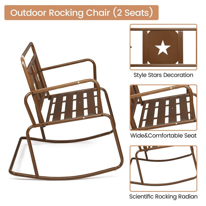 Whizmax Outdoor Rocking Chair - 2-Person Capacity, Star Design, Wide Seats, Comfortable Rocker for Patio, Garden, Porch, Sturdy & Durable, 4 of 9