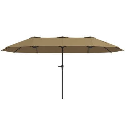 Outsunny 13 ft. Extra Large Patio Umbrella, UPF30+ Double Umbrella Outdoor Patio with Easy Crank Handle, Vents, Coffee