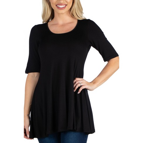 24seven Comfort Apparel Elbow Sleeve Swing Tunic Top For Women-black-l :  Target