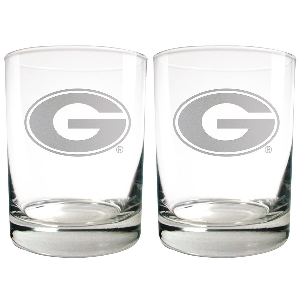 NCAA Georgia Bulldogs Laser Etched Rocks Glass Set - 2pc
