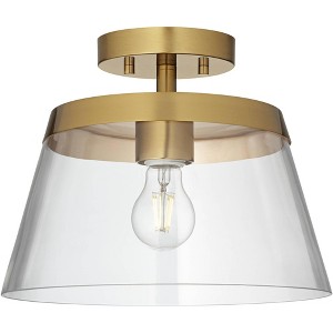Possini Euro Design Everly 12" Modern Semi Flush-Mount Ceiling Light Fixture Kitchen Foyer Hallway Warm Brass Finish Glass Bedroom Bathroom Entryway - 1 of 4
