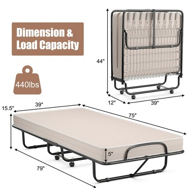 Costway Folding Bed With Memory Foam Mattress Portable Rollaway Guest ...