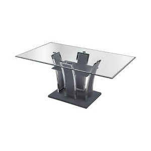 72" Lexinton Rectangle Glass Top Dining Table Gray/Chrome - HOMES: Inside + Out: Chrome Pedestal Base, 6-Seater - 1 of 4