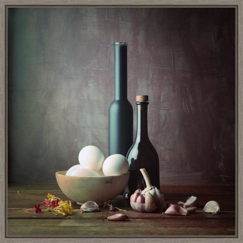 16&#34; x 16&#34; Kitchen Eggs and Bottles Still Life by Luiz Laercio Framed Wall Canvas - Amanti Art, 1 of 10