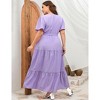 Plus Size Short Sleeves Wrap Maxi Dress V Neck High Waist Ruffle Casual Summer Belt Dress - 4 of 4
