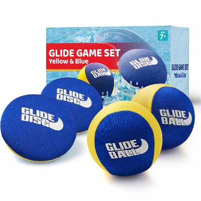 Joyfy 4 Pcs Skip Water Balls Set, Splash Water Bouncing Balls with Mesh Bag, Beach Toys, Pool Toys, Beach Games for Kids and Family Summer Fun