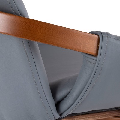 Cosmo Walnut Wood and Grey Faux Leather Arm Chair