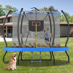 Whisen 8FT Trampoline with Basketball Hoop, Enclosure net and Ladder, Outdoor Trampoline for Kids - 1 of 4