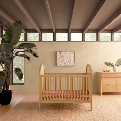 Light Wood Pine Boho-Chic Convertible Toddler Crib