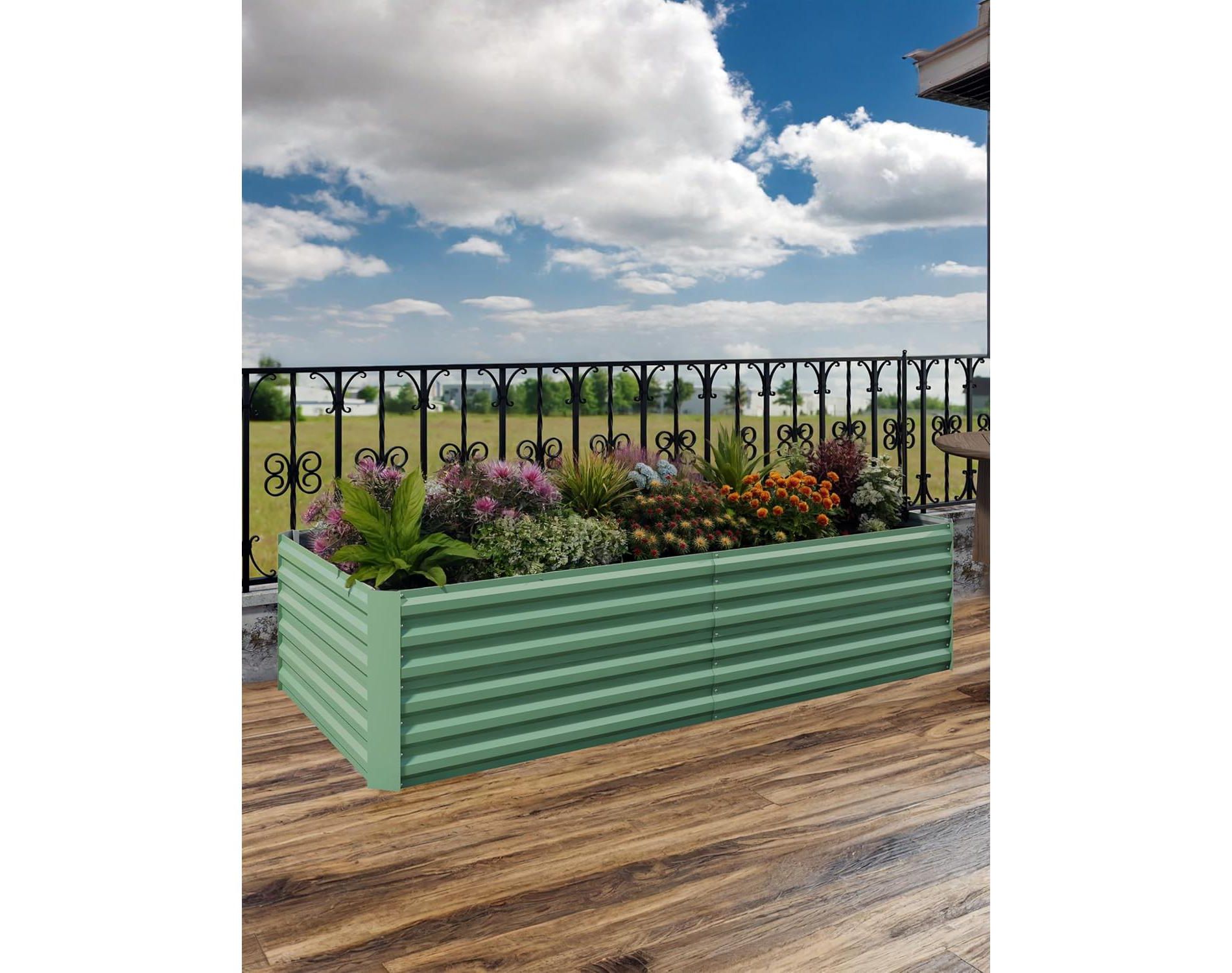 8x4x2ft Galvanized Raised Garden Bed,Deep Root Planter Box for Vegetables,Flowers,Herbs-Large Metal Raised Garden Bed Kit Outdoor,Green