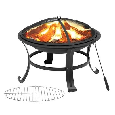 SUGIFT 26" Outdoor All-Season Portable Steel Fire Pits Fire Places with Spark Screen, Barbecue Net, Poke