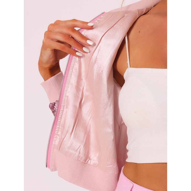 Allegra K Women's Sequin Long Sleeve Glitter Shiny Party Bomber Jacket, 5 of 6