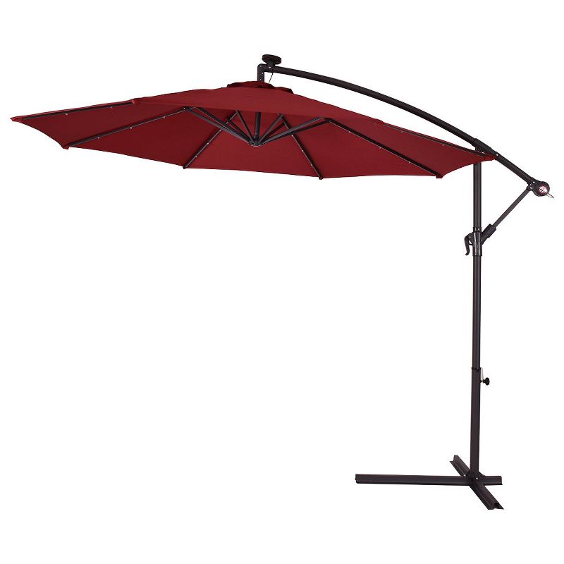 Costway 10' Hanging Solar LED Umbrella Patio Sun Shade Offset Market W/Base Burgundy, 5 of 11
