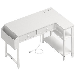 Itopfox Small White L Shaped Desk with Drawers & Storage Shelves, Corner Desk with Power Outlet for Home Office, Study Work PC Desks for Bedroom - 1 of 4