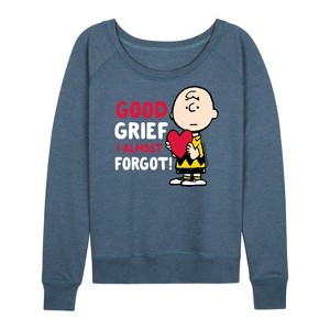 Women's - Peanuts - Good Grief Forgot Lightweight French Terry Wide Neck Long Sleeve Shirt - 1 of 4