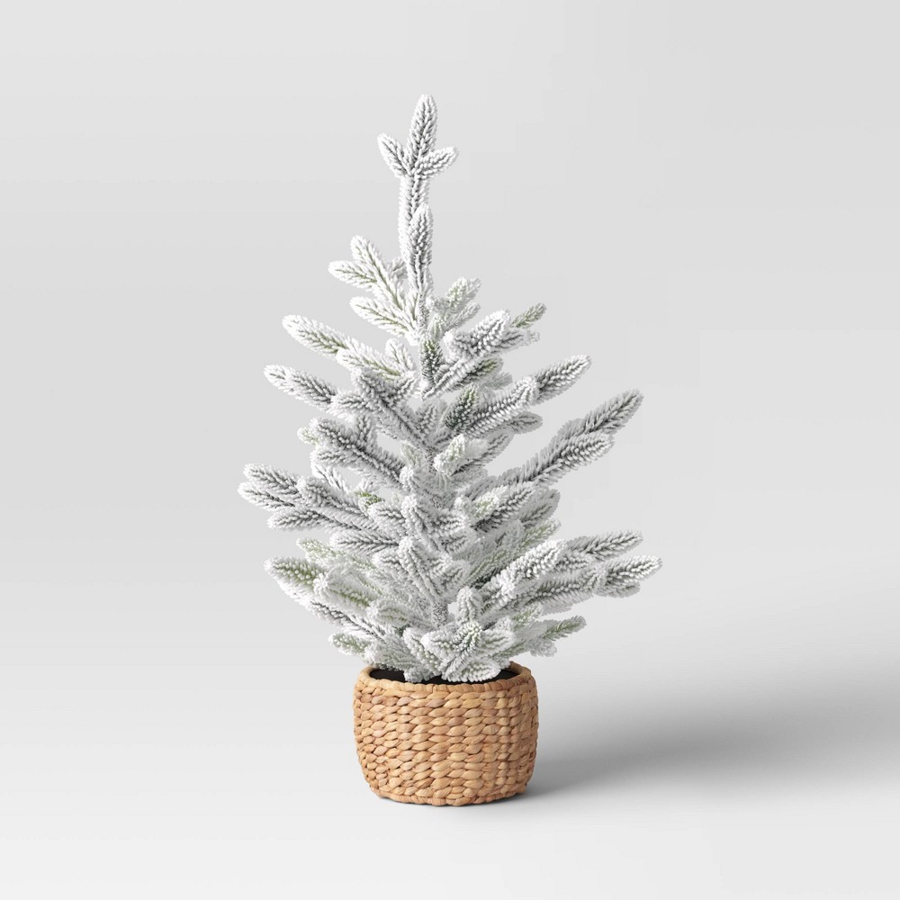 30" Artificial Flocked Christmas Tree in Woven Basket - Threshold™