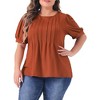 Agnes Orinda Women's Plus Size Puff Short Sleeve Crew Neck Pleated Tunic Blouses - 2 of 4