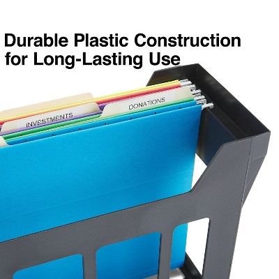 Black Plastic Stackable Hanging File Desk Organizer with Folders
