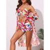 INSPIRE CHIC Women's Strappy Floral Printed Ruched Long Sleeve Robe Cover Up BoyShorts Bottoms Swimwear Bikini Sets 3 Pieces - 3 of 4