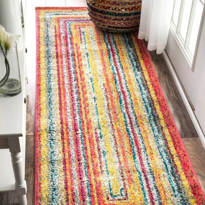 Reversible Multicolor Synthetic Indoor Runner Rug 31" x 8"