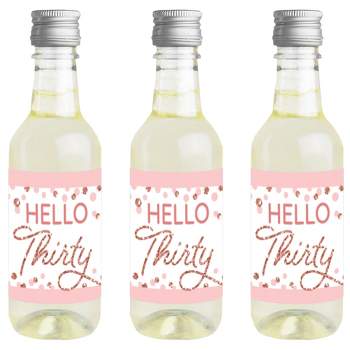 Big Dot of Happiness 30th Pink Rose Gold Birthday Mini Wine & Champagne Bottle Label Stickers Happy Birthday Party Favor Gift for Women and Men 16 Ct