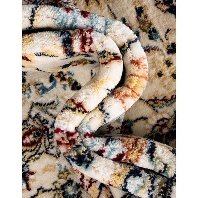 Ivory and Blue Synthetic Square Stain-Resistant Area Rug