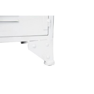 White Metal Freestanding Cabinet with Glass Doors and Shelves