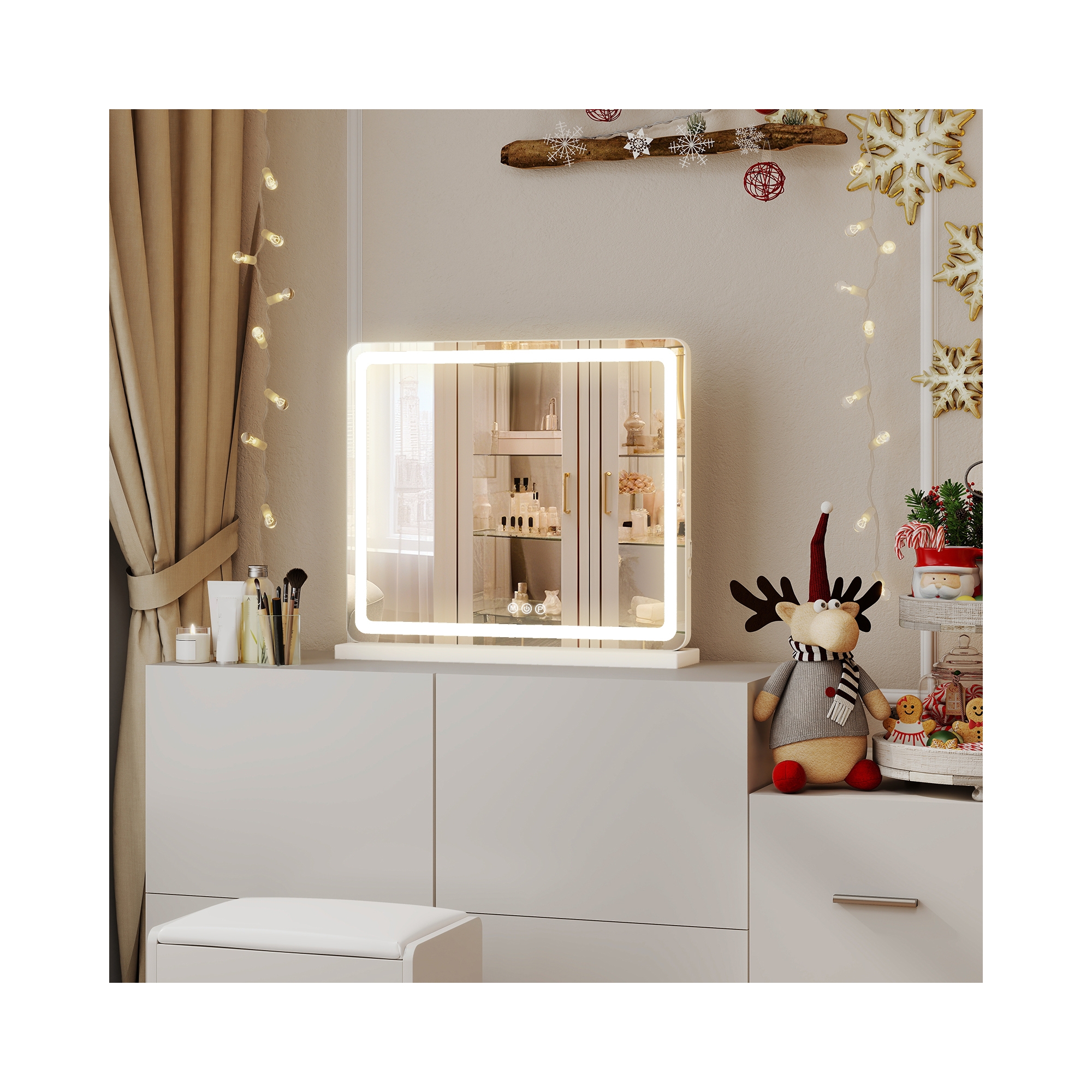 Bestier Vanity Mirror with Lights, LED Makeup Mirror with Dimmable 3 Color Modes, Touch Screen Control Vanity Based Mirror Desk Mirror Square