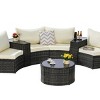 Outdoor Sofa Set, Sectional Half-Moon Sofa, PE Wicker Sofa With Cushions, Sofa Set with Tempered Glass Round Coffee Table-Coolbibila - 4 of 4