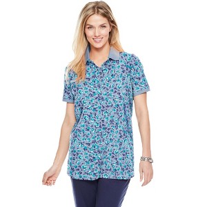 Woman Within Women's Plus Size Perfect Printed Short-Sleeve Polo Shirt - 1 of 4