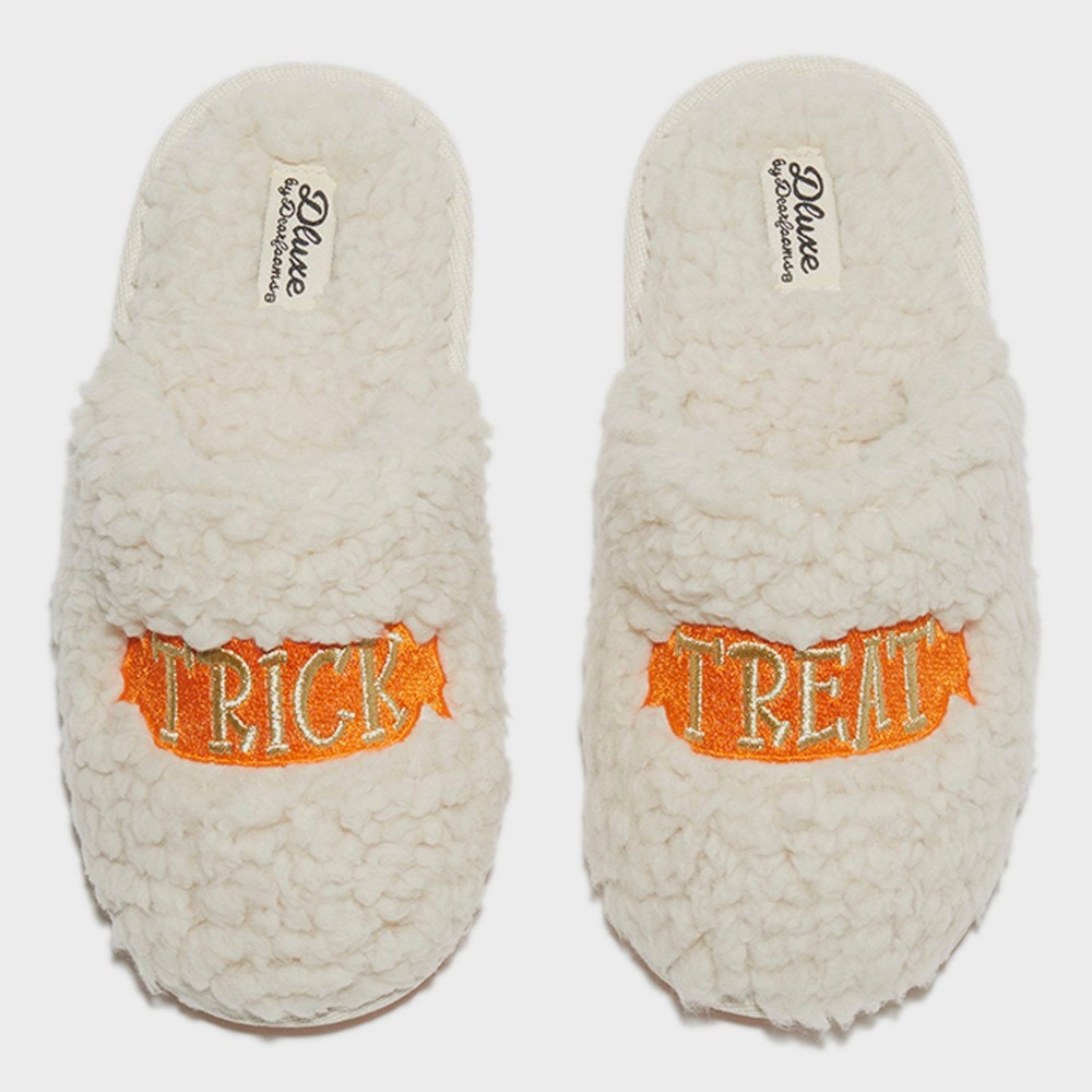 dluxe by dearfoams Kids' Halloween Trick or Treat Slippers - Cream 11-12