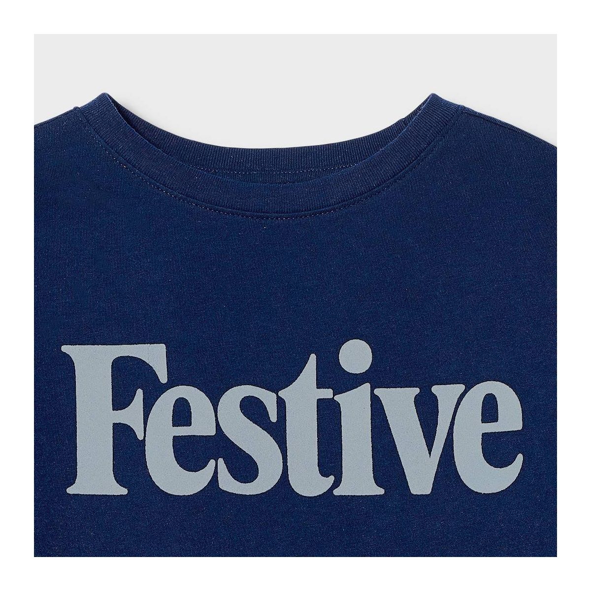 Boys' Long Sleeve 100% Cotton 'Festive' Holiday Classic Fit Graphic T-Shirt - Cat & Jack™ Navy Blue - thumbnail 3