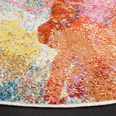 Lillian Blue Floral Round Synthetic Area Rug