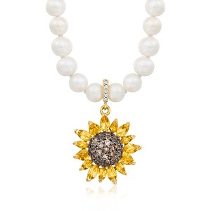 Ross-Simons 5-5.5mm Cultured Pearl Necklace With Removable 2.53 ct. t.w. Multi-Gemstone Sunflower Pendant in 18kt Gold Over Sterling Size 18 - 1 of 4