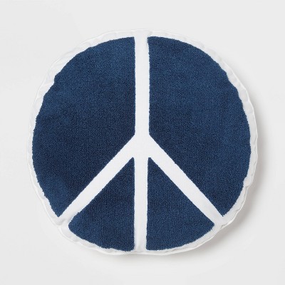 PeaceKids' Kids' Throw Pillow Navy - Pillowfort™: Peace Sign, Round, Soft Home, Indoor Use, OEKO-TEX Certified