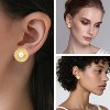 14K Gold Plated White Pearl Stud Hammered Circle Wedding Earrings for Bride and Bridesmaids Women - 2 of 4
