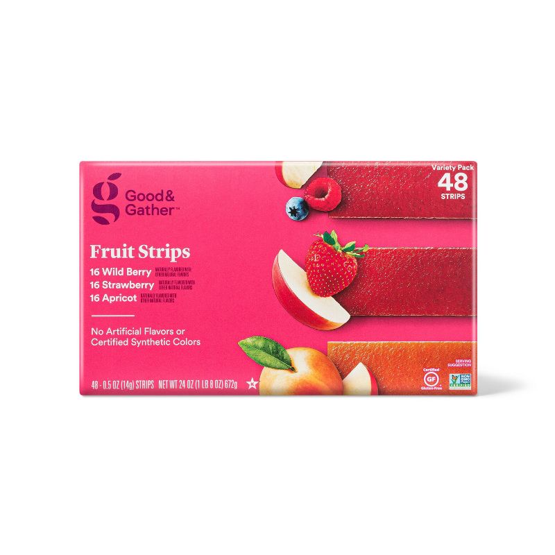 Strawberry, Apricot and Wildberry Fruit Strips Variety Pack - 24oz/48ct - Good &#38; Gather&#8482;, 1 of 5