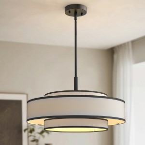DORESshop Modern 5-Light Tiered Pendant Light, Non-Integrated, E12 Base, 3-Tier Fabric Shade with Black Trim, KD Style, 19.7 In - 1 of 4