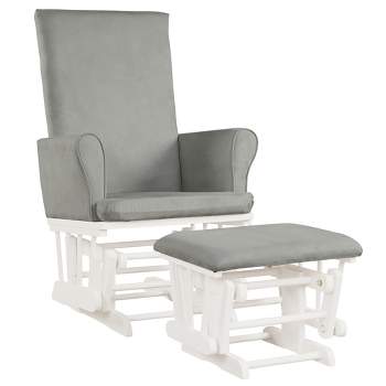 Costway Baby Nursery Relax Rocker Rocking Chair Glider & Ottoman Set w/Cushion Grey/Brown/Pink