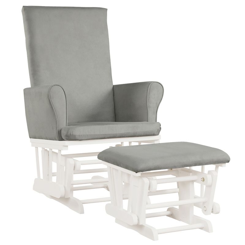 Costway Baby Nursery Relax Rocker Rocking Chair Glider & Ottoman Set w/Cushion Grey/Brown/Pink, 1 of 11