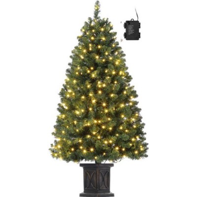 Whizmax 4.5ft Artificial Christmas Tree,Prelit Christmas Tree Design with 300 Warm White Led Lights,and Potted Base,Perfect Christmas Decor,Arc Base