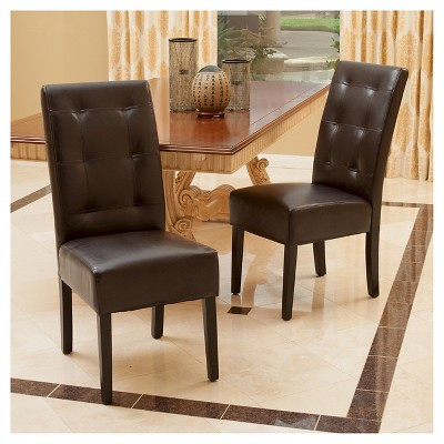Set of 2 Mira Dining Chair Brown - Christopher Knight Home: Bonded Leather, Tufted, Wood Legs