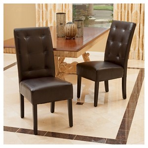 Set of 2 Mira Dining Chair Brown - Christopher Knight Home: Bonded Leather, Tufted, Wood Legs - 1 of 4