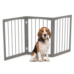 Costway 30” Tall Pet Gate Wooden Dog Fence w/180° Rotation 3-Panel Room Divider Barrier for Doorway Hallway Stairs Gray - 1 of 4