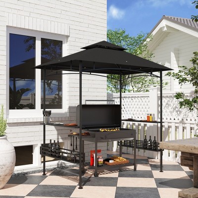 Dark Gray Steel 8' x 5' Outdoor BBQ Grill Gazebo with Shelves