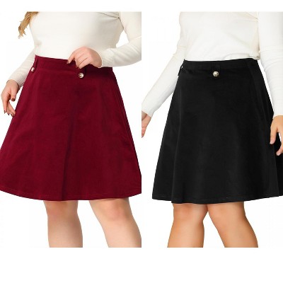 Agnes Orinda Women's Plus Size Tie Waist Button Front Pockets A-Line Midi Denim Skirts