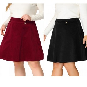 Agnes Orinda Women's Plus Size Tie Waist Button Front Pockets A-Line Midi Denim Skirts - 1 of 4