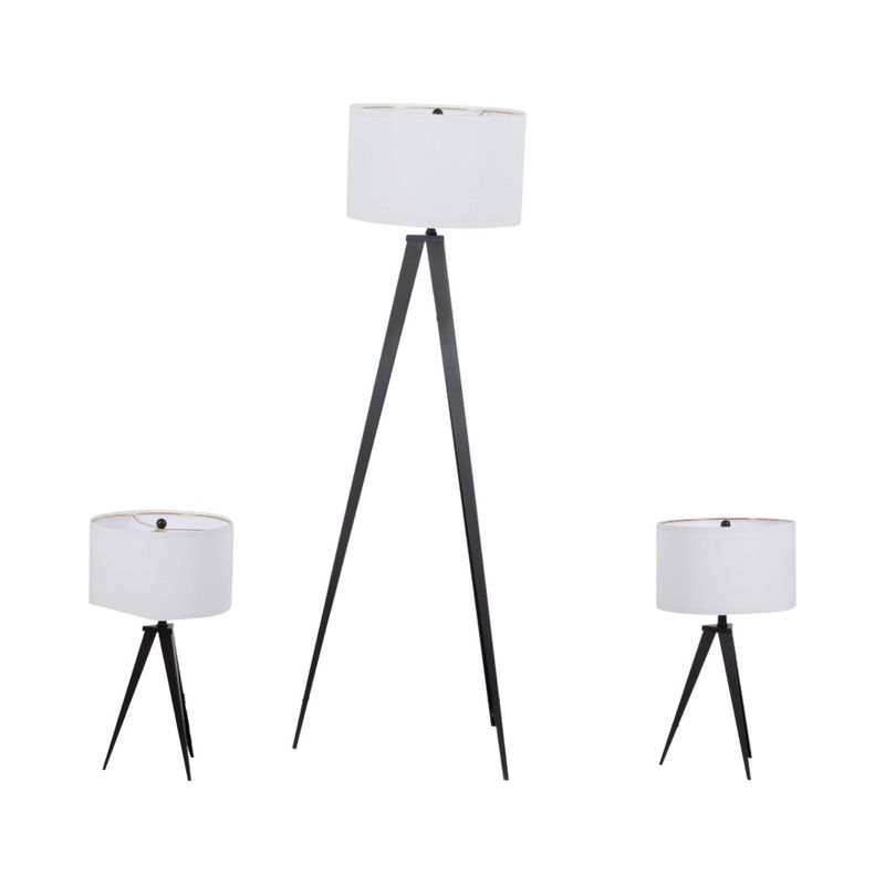 SAGEBROOK HOME (Set of 3) 23&#34; Metal Two Table Tripod Lamps and 60&#34; Metal Floor Tripod Lamp Black, 5 of 10