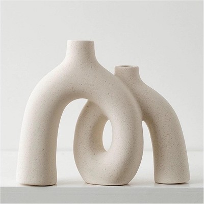 Decorative Vase- Modern Nordic Boho Style Vases Home Decor, Matte Ceramic Decorations for Living Room, Bookshelf Mantle (Cream White)